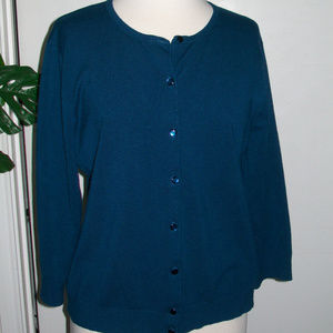Peacock / Dark Teal Blue Crew Neck GNW Cardigan XL